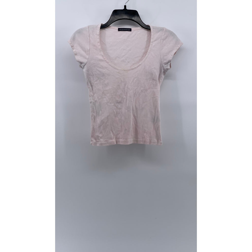 BRANDY MELVILLE Women's Light Pink Scoop-Neck Short Sleeve Casual Top SZ OS