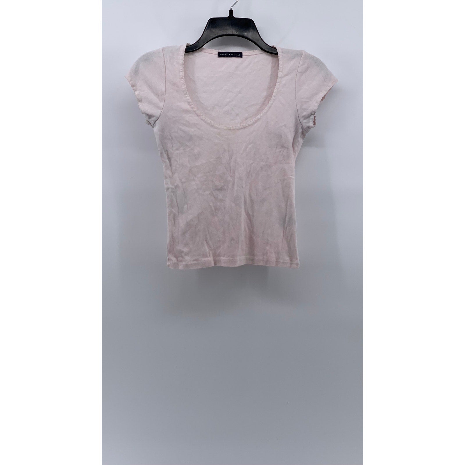 BRANDY MELVILLE Women's Light Pink Scoop-Neck Short Sleeve Casual Top SZ OS