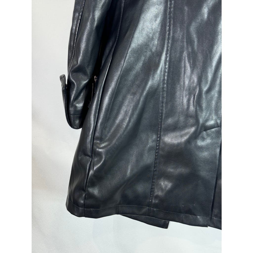 BAGATELLE Women's Black Faux Leather Grunge Chic Open Front Trench Coat SZ S