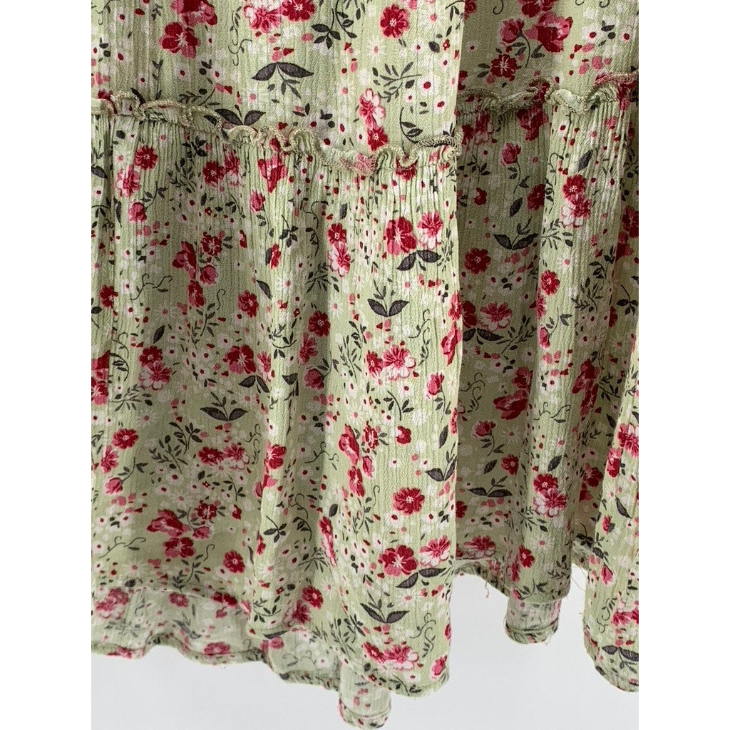 SUZANNE BETRO Women's Light Green Floral Long Sleeve A-Line Dress SZ XL