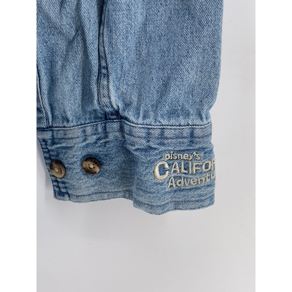 DISNEY Men's Blue Denim Embroidered Mickey Mouse Button-Up Shirt SZ S