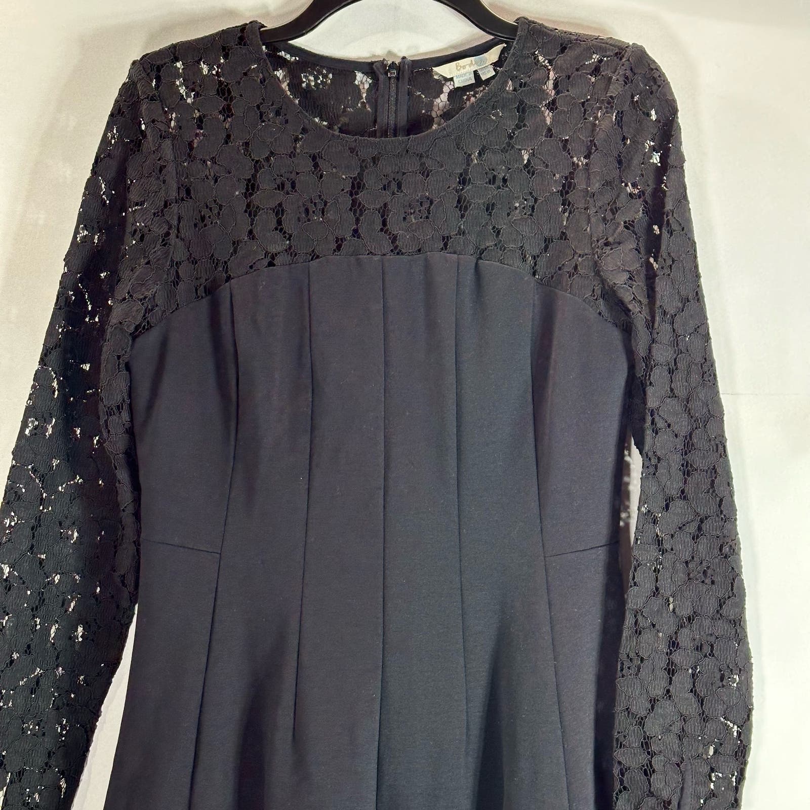 BODEN Women's Black Selena Long Lace Sleeve Fit & Flare Knee-Length Dress SZ 8L