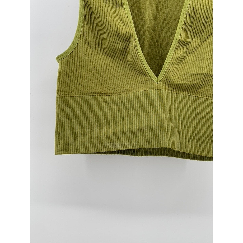 BDG Women's Olive Green Ribbed Seamless Plunging V-Neck Cropped Tank Top SZ S