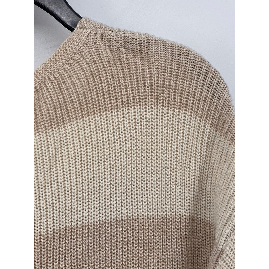 A.N.A A NEW APPROACH Women's Tan Striped Knit Long Sleeve Sweater SZ L