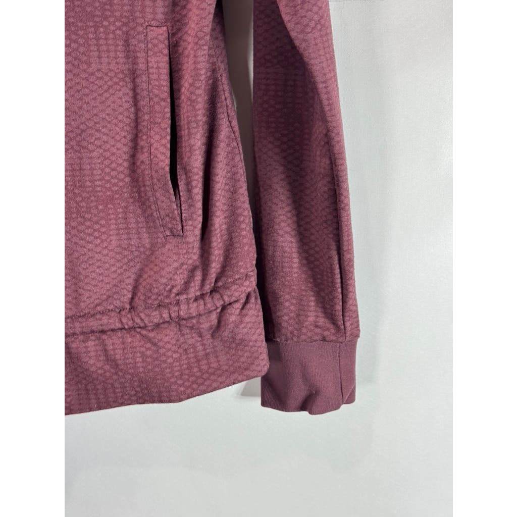 PURE Women's Burgundy Textured Cinch-Hem Baseball Collar Zip-Up Jacket SZ 4