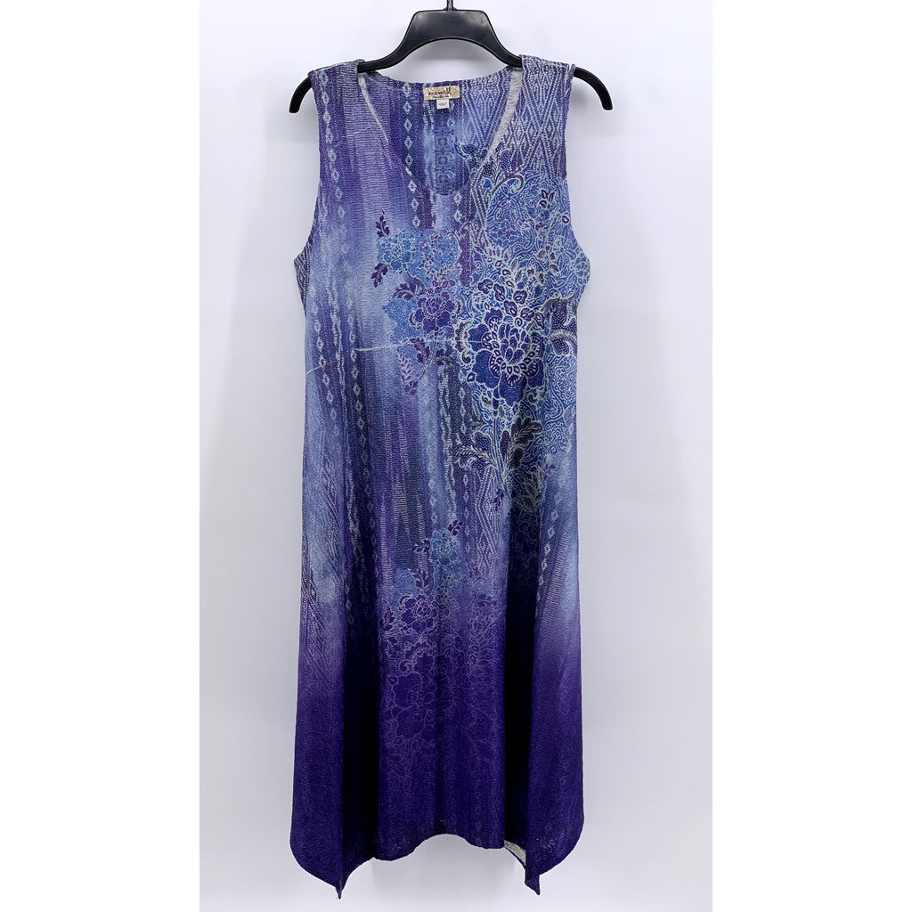 ONEWORLD Women's Blue-Purple Ombre Textured Floral Sleeveless Midi Dress SZ L