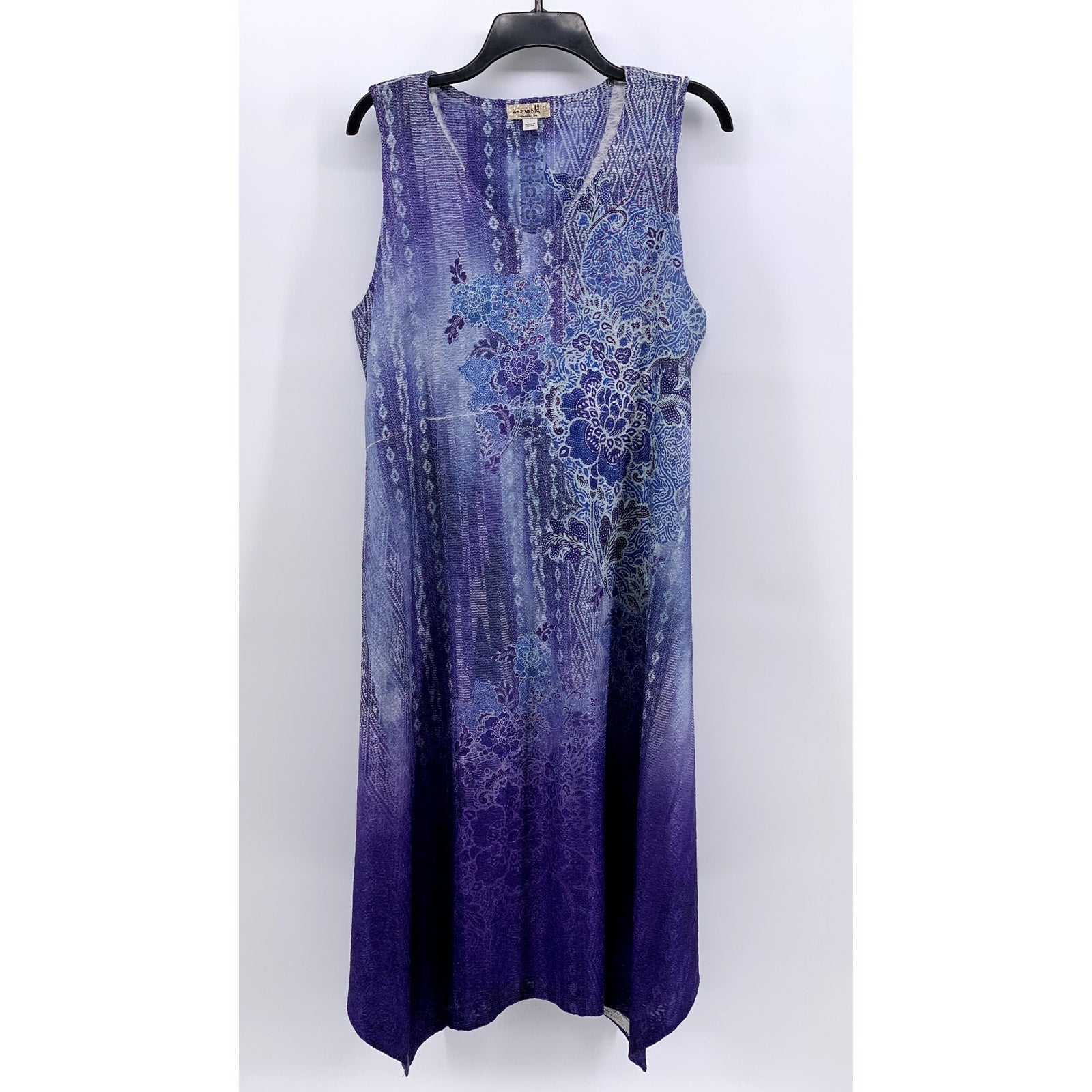ONEWORLD Women's Blue-Purple Ombre Textured Floral Sleeveless Midi Dress SZ L