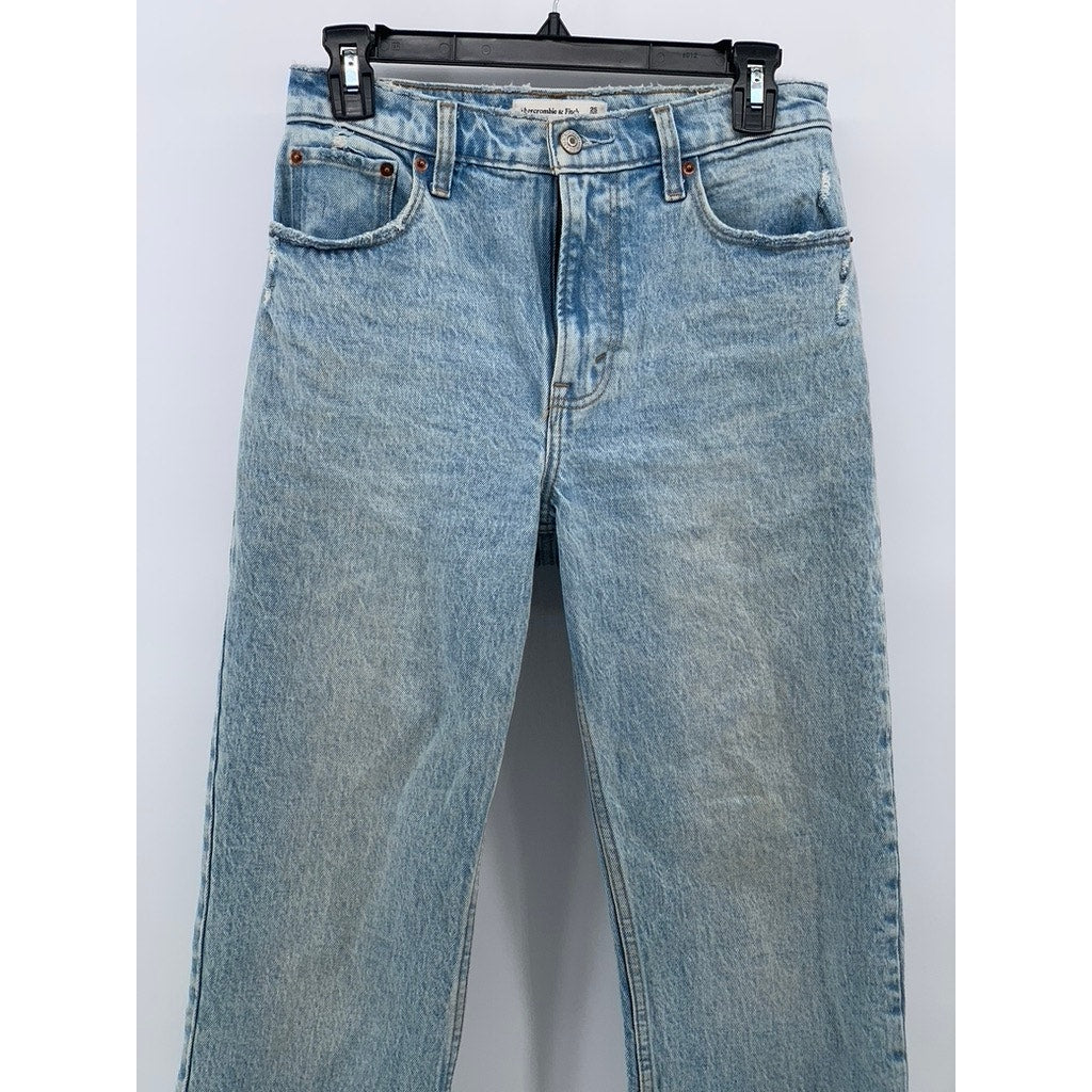 ABERCROMBIE & FITCH Women's Light Blue Denim Distressed 90's Straight Jeans SZ25