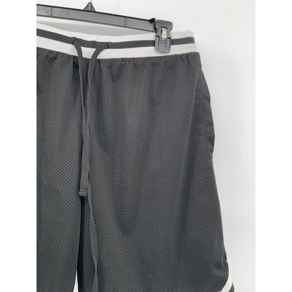 UNBRANDED Men's Black-White Mesh Drawstring Active Basketball Shorts SZ S