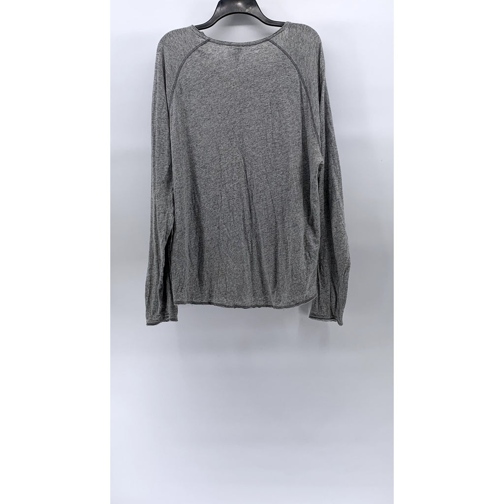 H&M Women's Gray Cotton-Linen Scoop-Neck Relaxed Fit Long Sleeve Casual Top SZXL