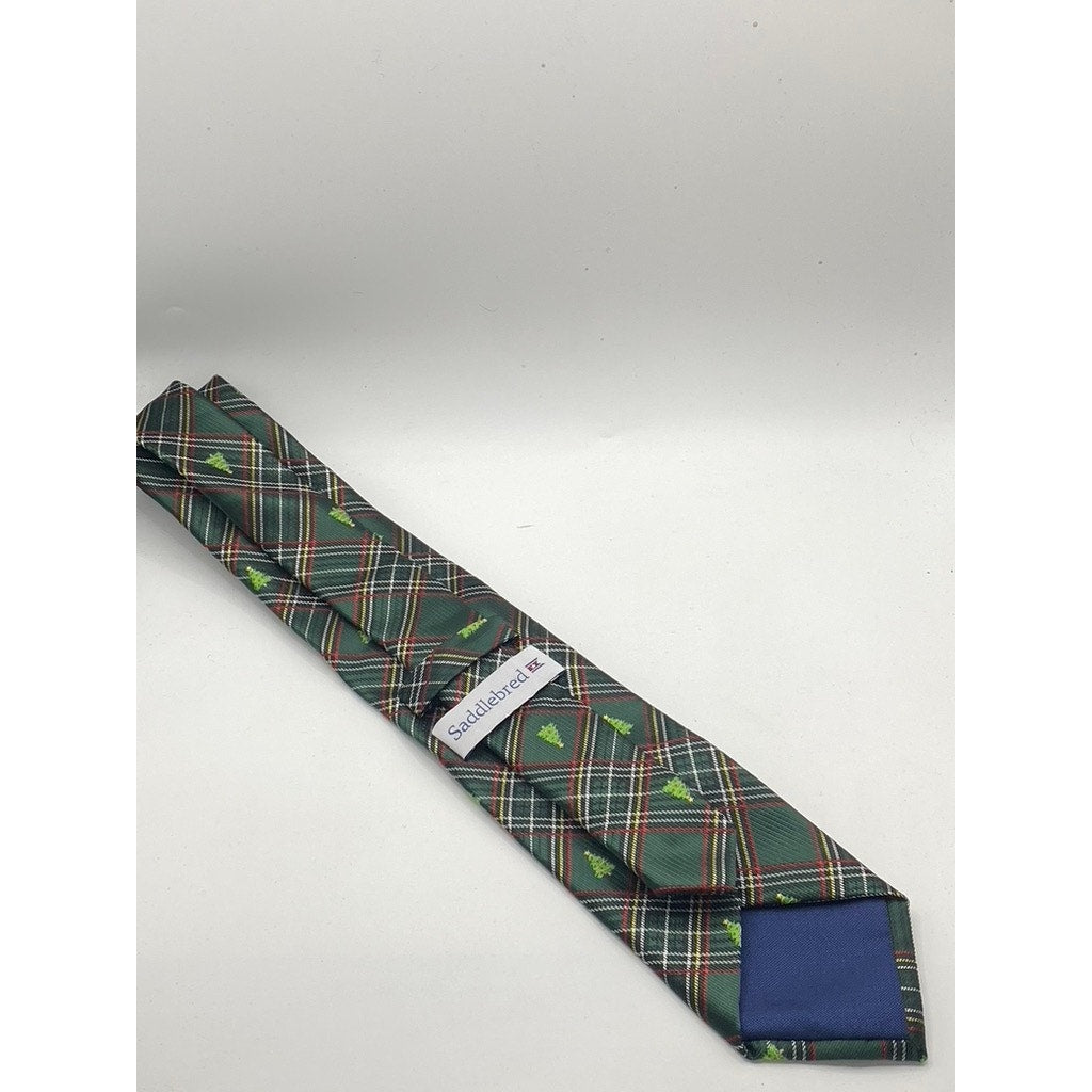 SADDLEBRED Men’s Green-Red Plaid Christmas Tree Tie SZ OS