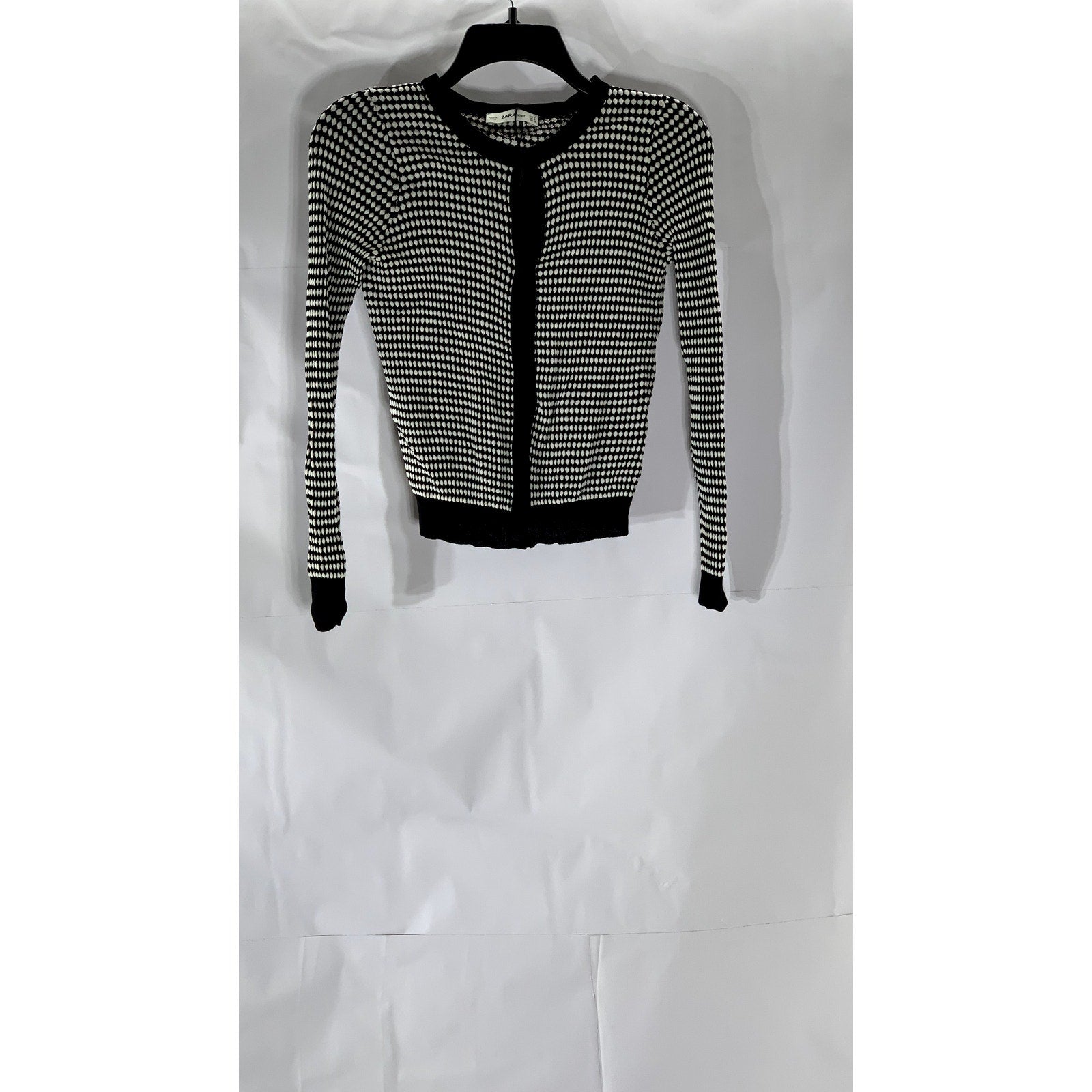 ZARA KNIT Women's Black-White Textured Button-Up Long Sleeve Cardigan SZ S
