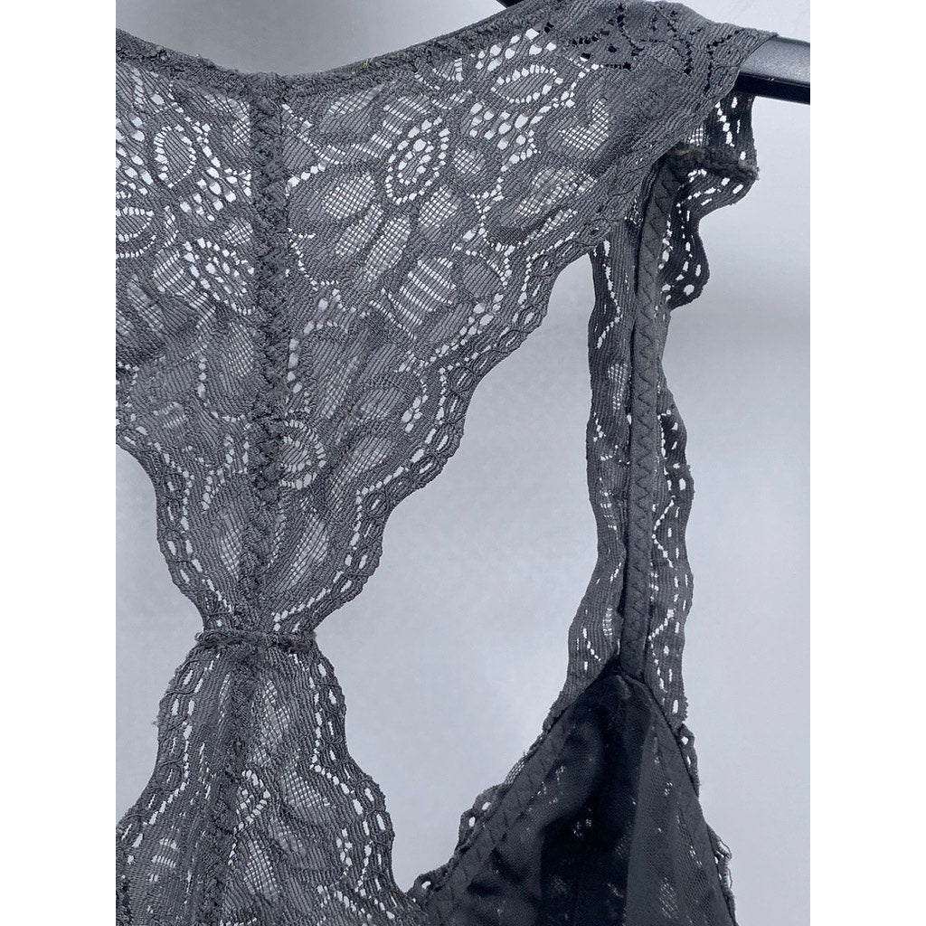 FELINA Lingerie Women's Charcoal Lace-Mesh Racerback V-Neck Bralette SZ M