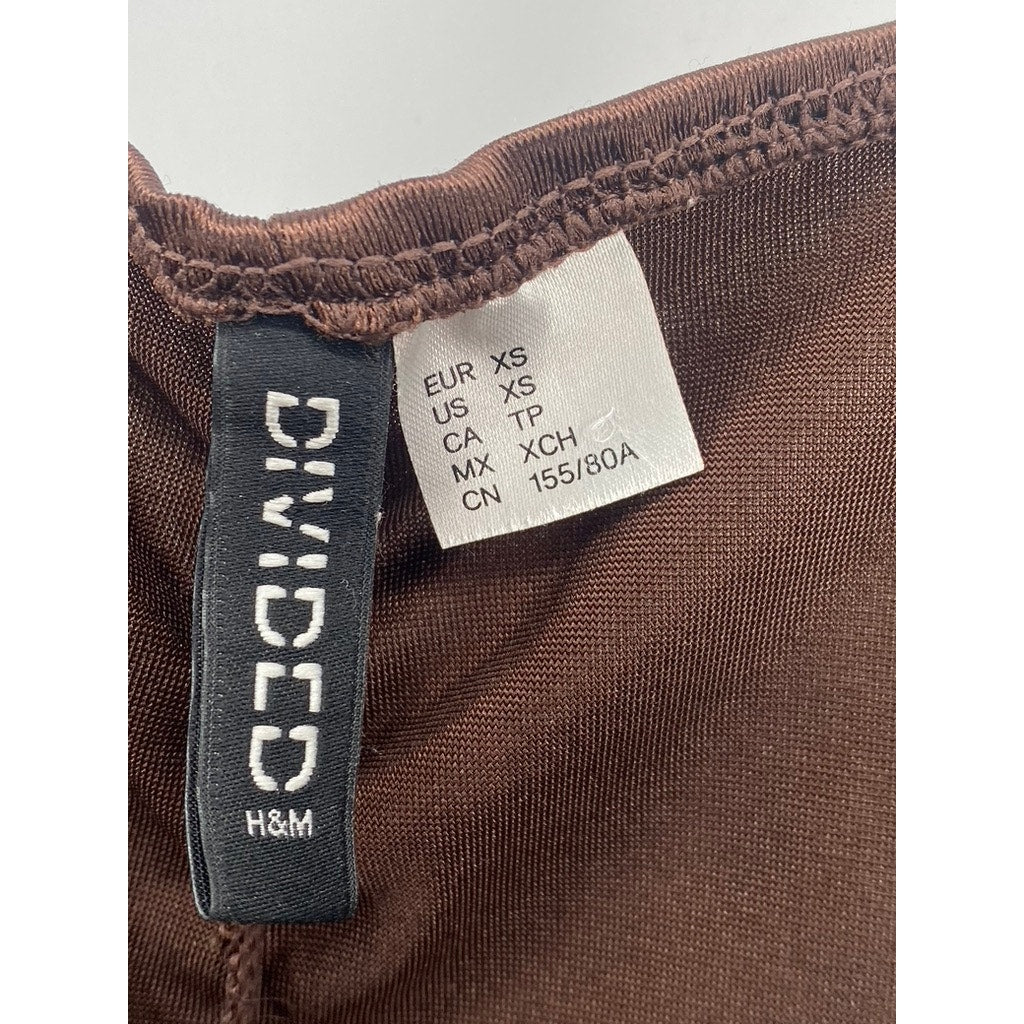 DIVDED BY H&M Women's Chocolate Brown Ruched Spaghetti Strap Bodycon Dress SZ XS