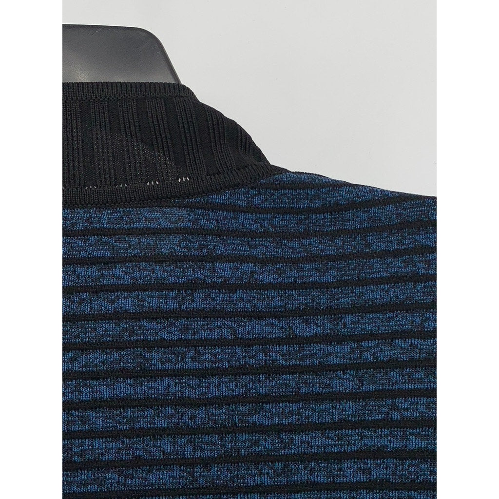 EXCLUSIVELY MISOOK Women's Vintage Blue-Black Striped Zip-Up Cardigan SZ L