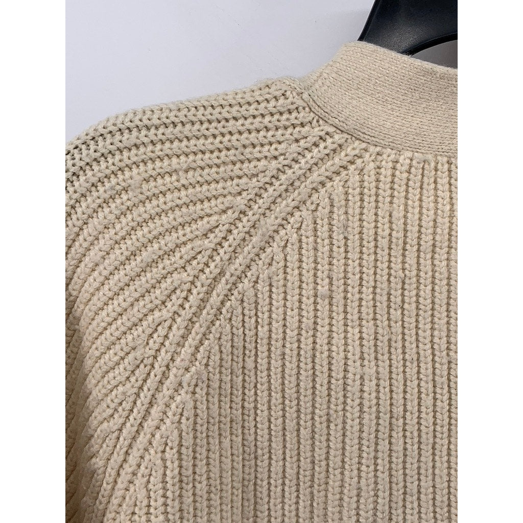 OLD NAVY Women's Beige Ribbed Button-Up V-Neck Long Sleeve Cardigan SZ S