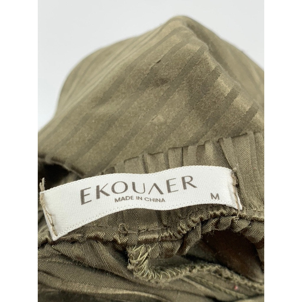 EKOUAER Women's Brown Striped Pull-On Lightweight Relaxed-Fit Pajama Pants SZ M