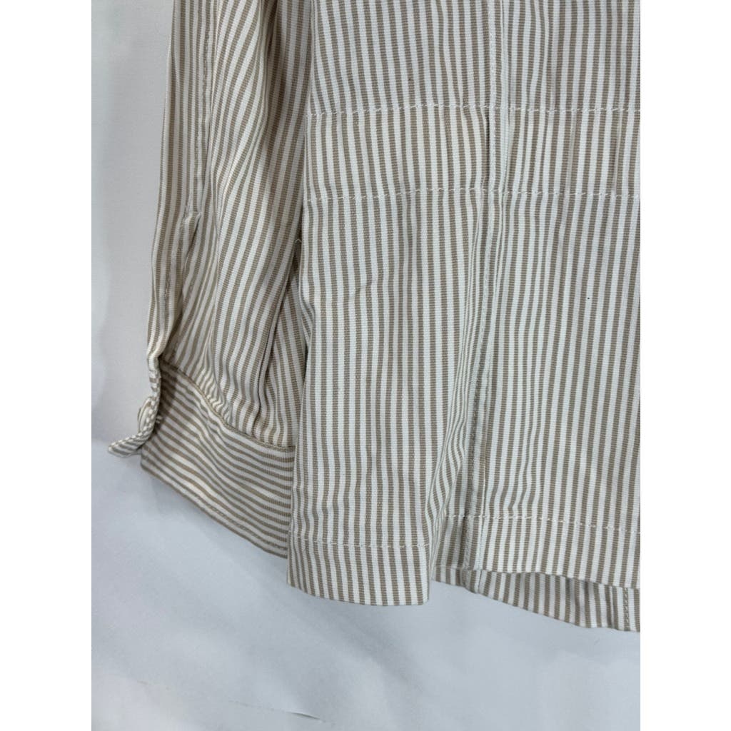 MARELLA SPORT Women's Button Down Striped Tan/White Shirt Jacket SZ 10 US