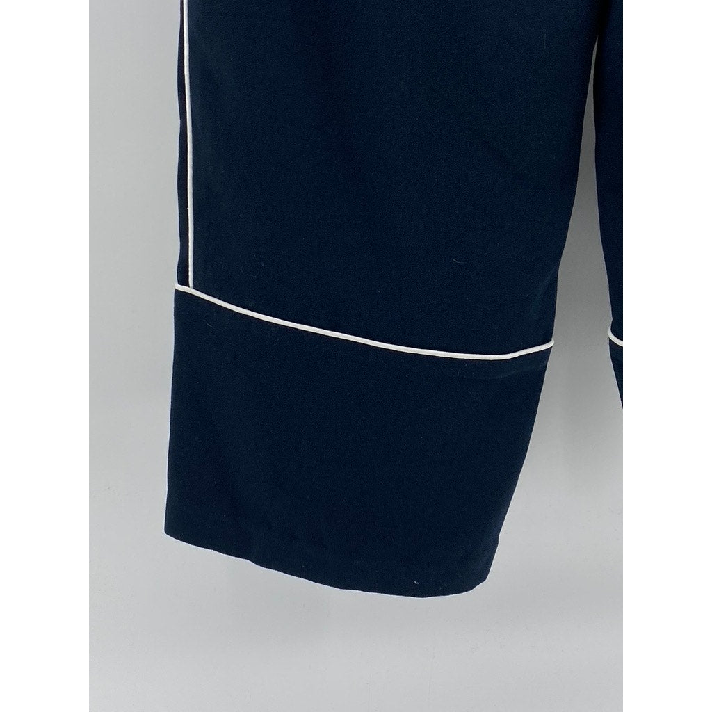 OAK & FORT Women's Navy Blue-White Striped Wide-Leg Side-Zipper Pants SZ 0