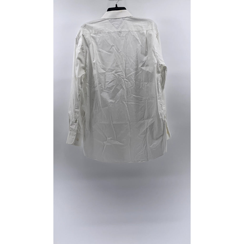TOMMY HILFIGER Men’s White Regular-Fit Button-Up Long Sleeve Shirt SZ 15 32/33