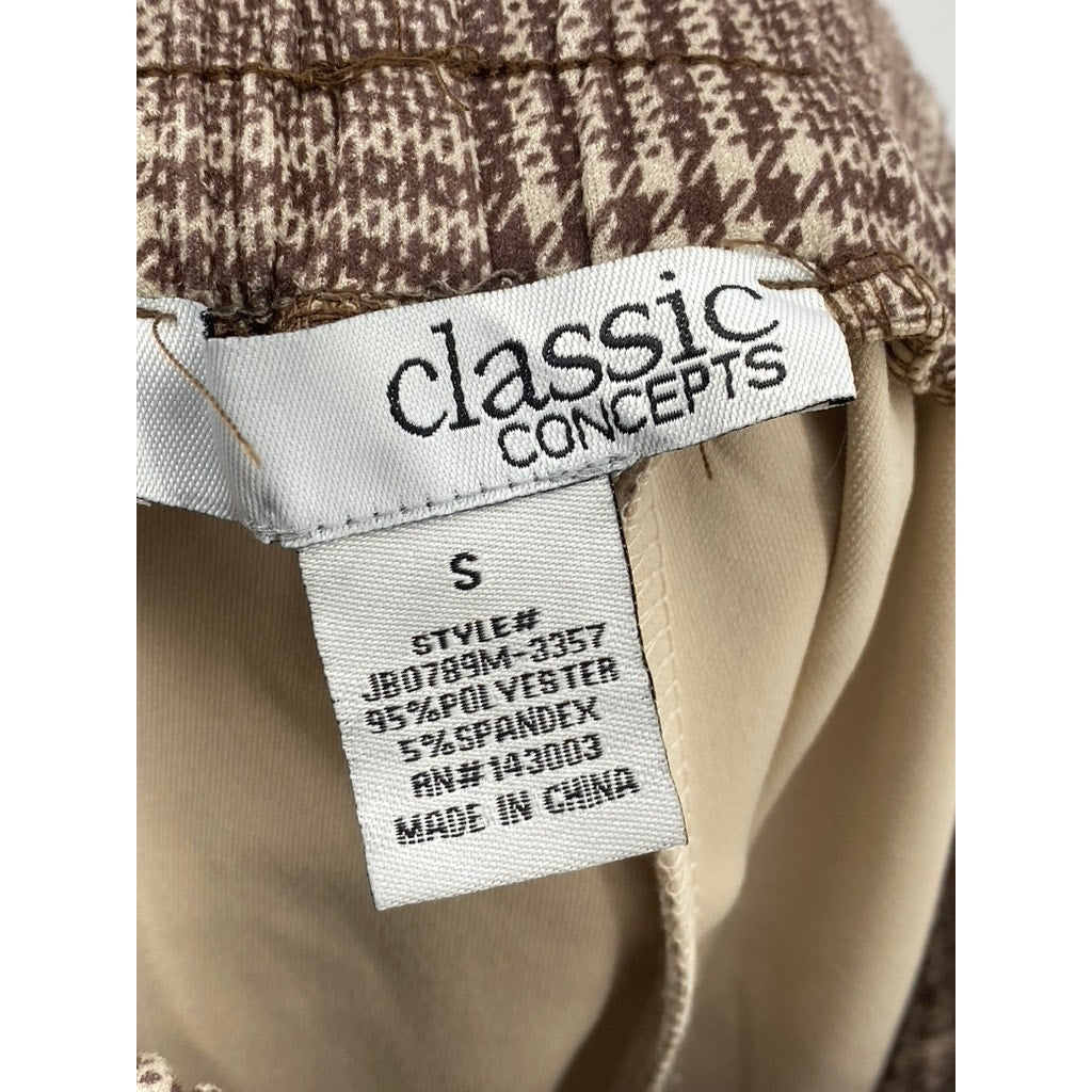 CLASSIC CONCEPTS Women's Brown Plaid Pull-On Pants SZ S