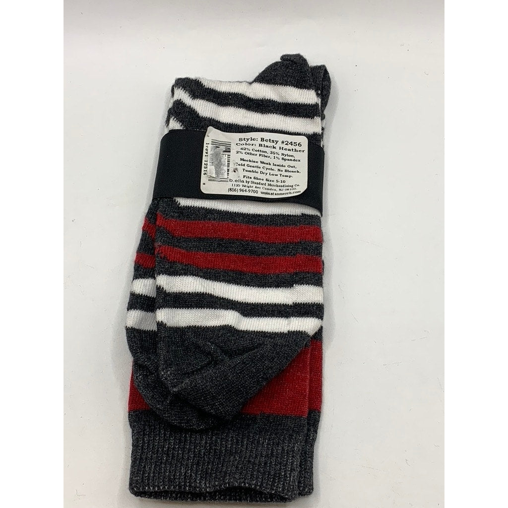 B.ELLA Women's White-Black Heather Striped Betsy Knee High Socks SZ 9-11