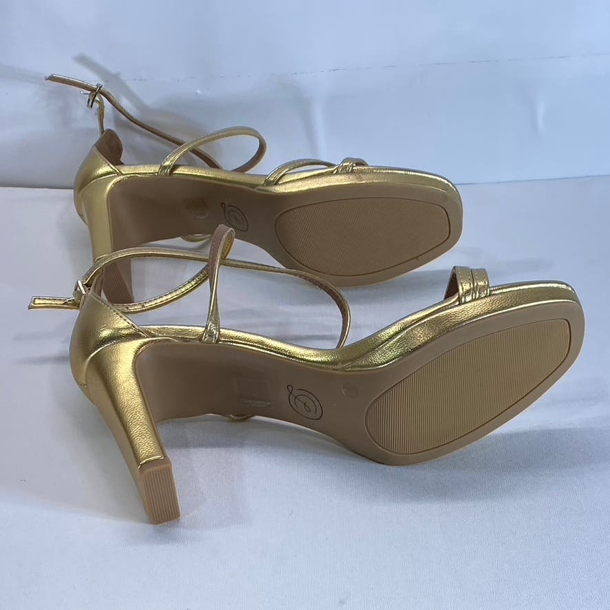 CHINESE LAUNDRY Women's Gold Metallic Taryn Strappy Square-Toe Sandals SZ 8.5