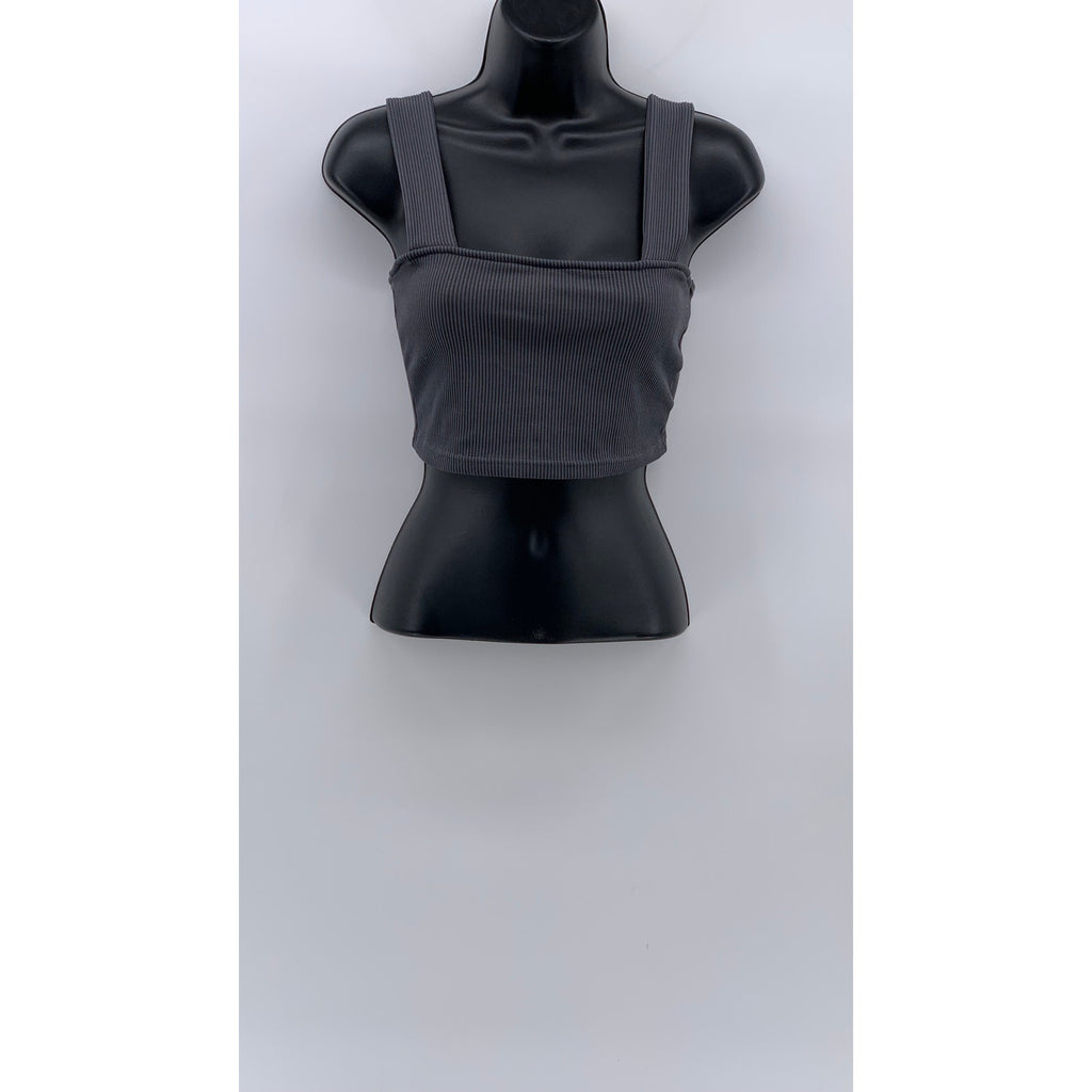 DIVIDED By H&M Women's Charcoal Gray Ribbed Straight-Neck Cropped Tank Top SZ S