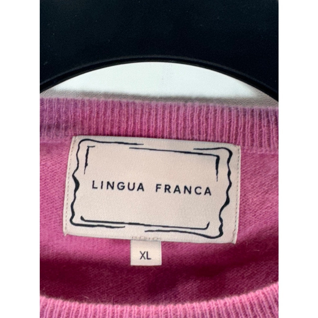 LINGUA FRANCA Women's Blue/Pink Ombre Cashmere Crewneck Pullover Sweater SZ XL