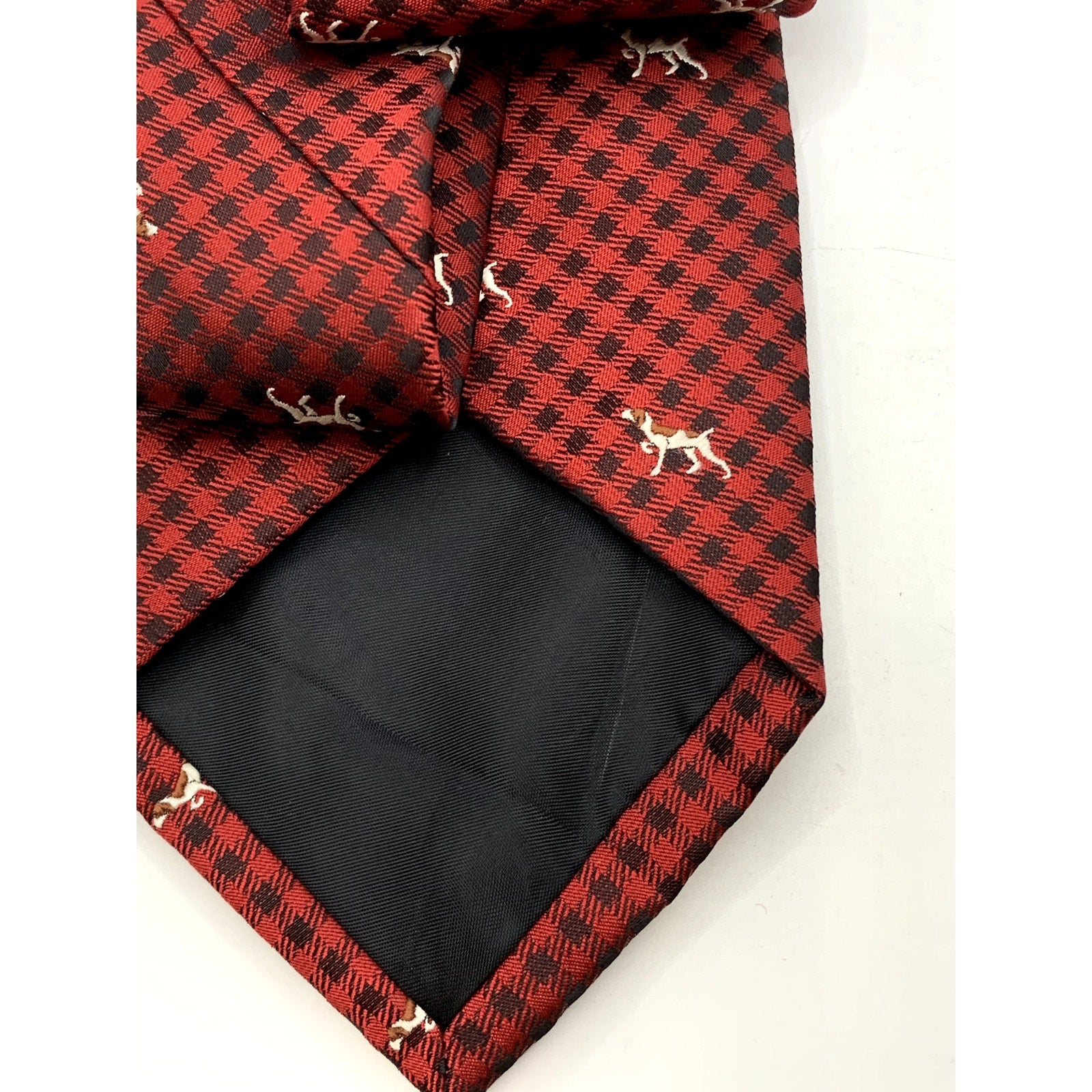MERONA Men's Red Embroidered Dog Gingham Print Tie
