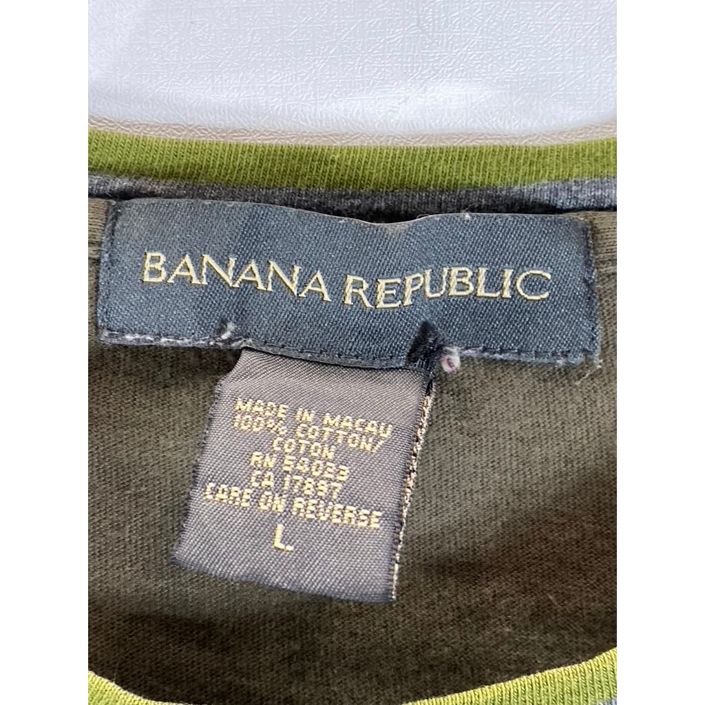 BANANA REPUBLIC Men's Green/Gray Colorblock Crewneck Long Sleeve T-Shirt SZ L