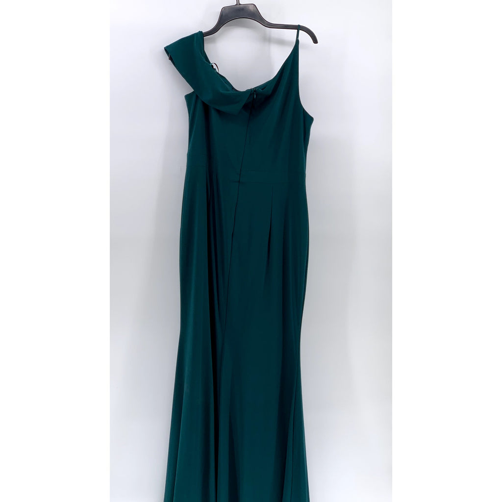 XSCAPE Women's Green Lucy Long Scuba Crepe One Shoulder Dress SZ 16