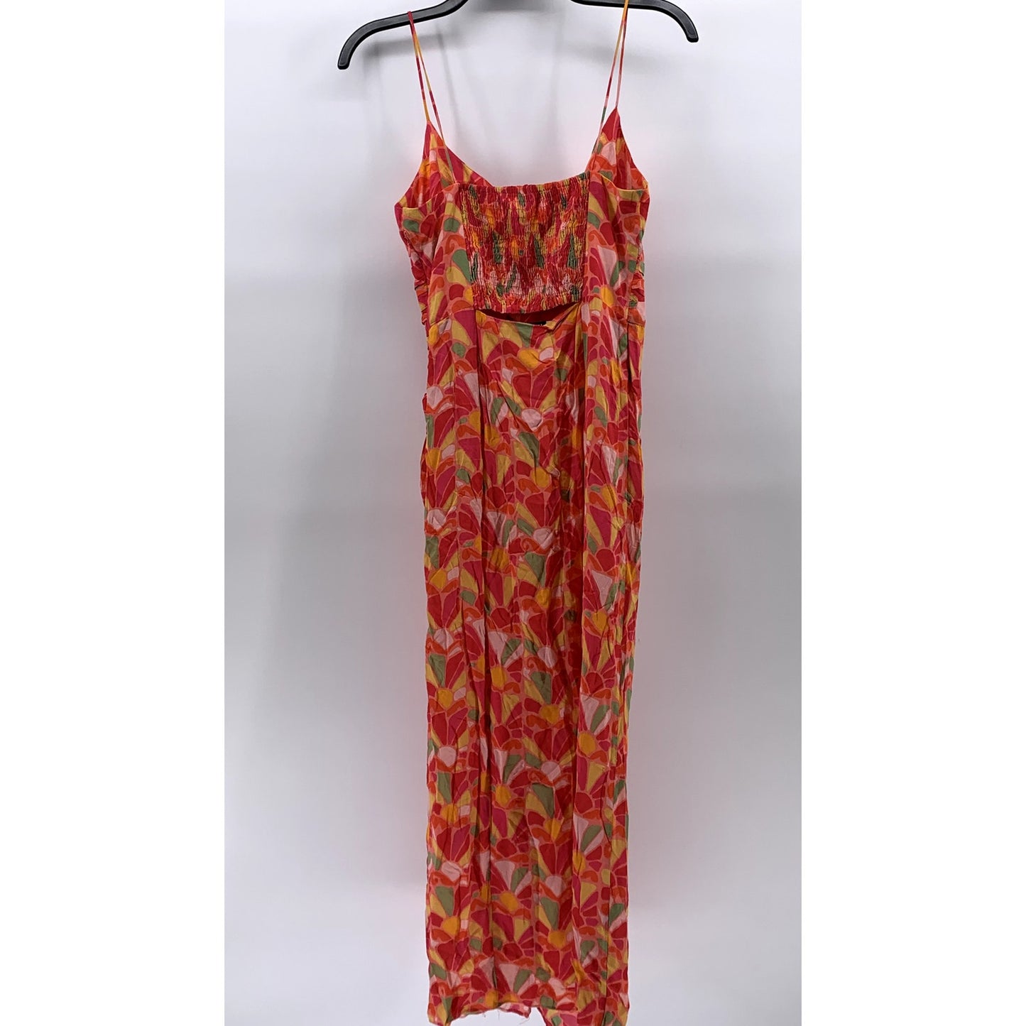 ZARA Women's Orange-Pink Floral V-Neck Cutout Back Maxi Dress SZ S