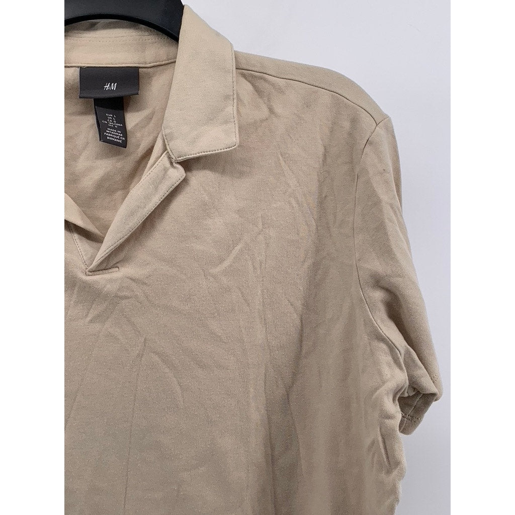H&M Men's Beige Short Sleeve Cotton Polo Shirt SZ L