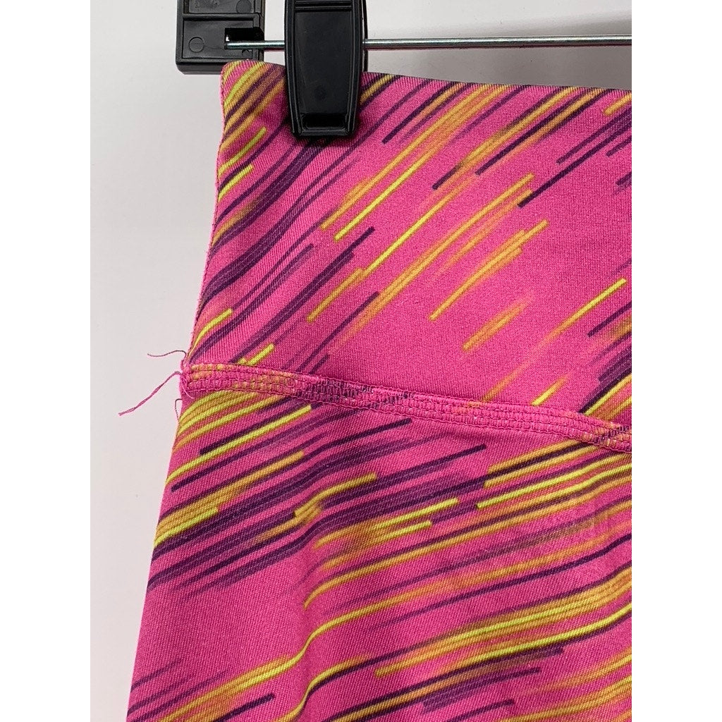 HEAD Women's Pink-Yellow Printed Capri Leggings SZ S