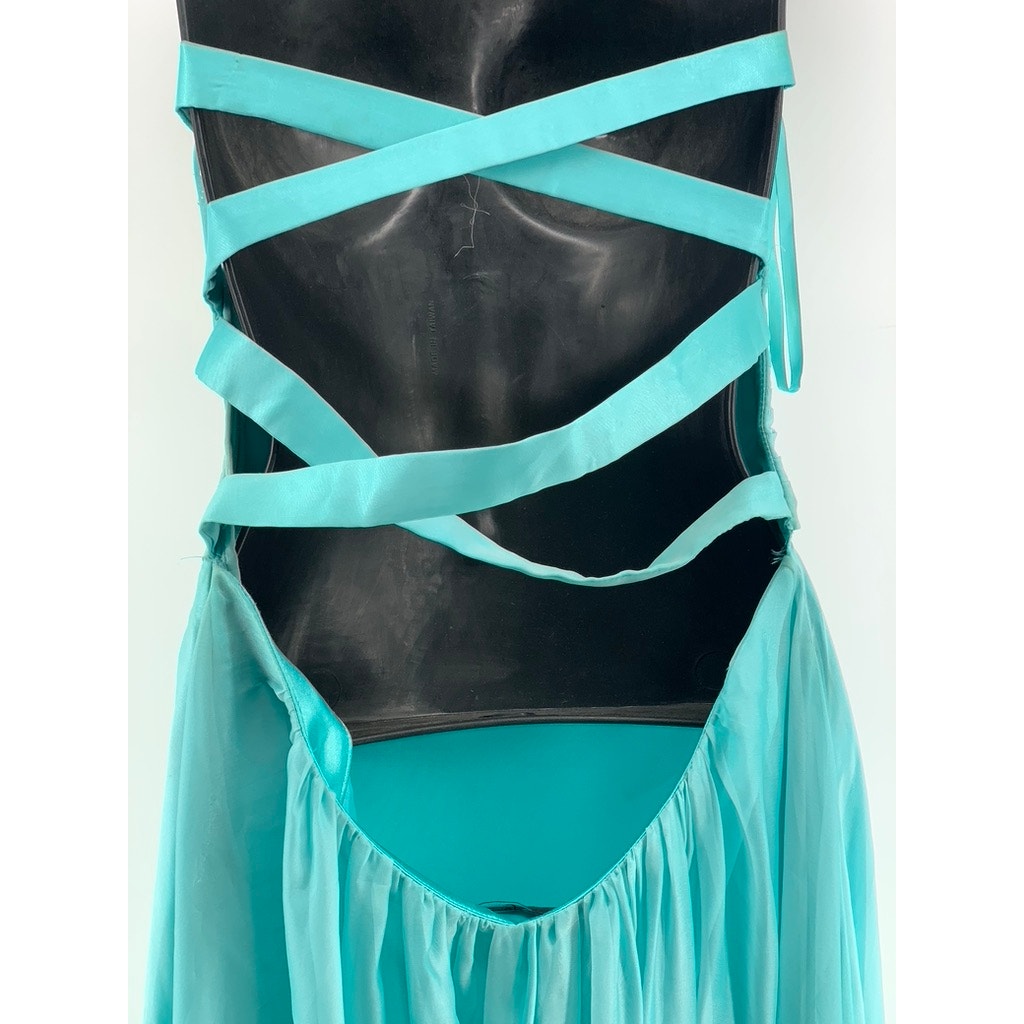 LA FEMME Women's Blue Rhinestone Strappy-Back Strapless Gown SZ 6