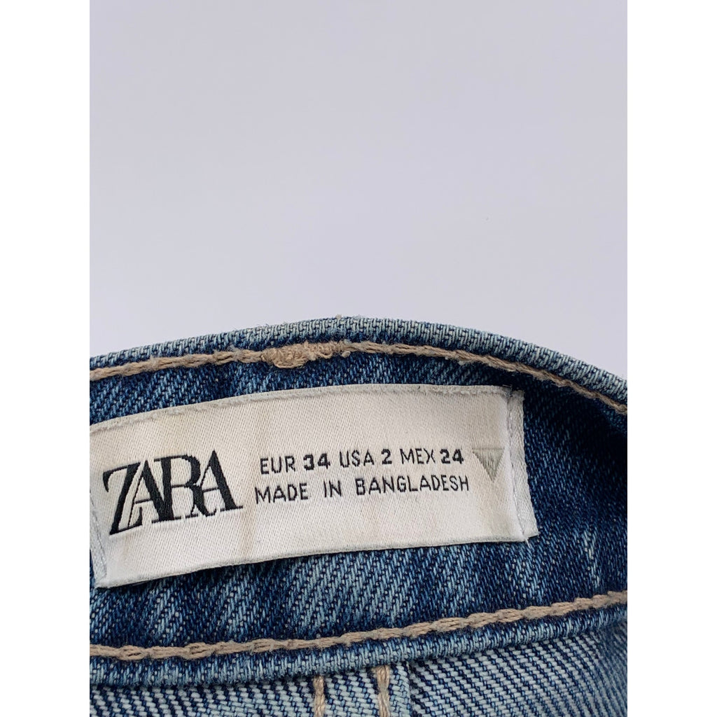 ZARA Women's Blue Denim High-Rise Straight-Leg Cotton Five-Pocket Jeans SZ 2