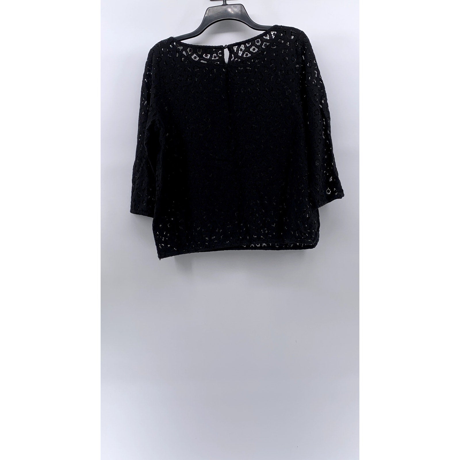 LOFT Women's Black Lace Relaxed Fit Boat-Neck Long Sleeve Top SZ M