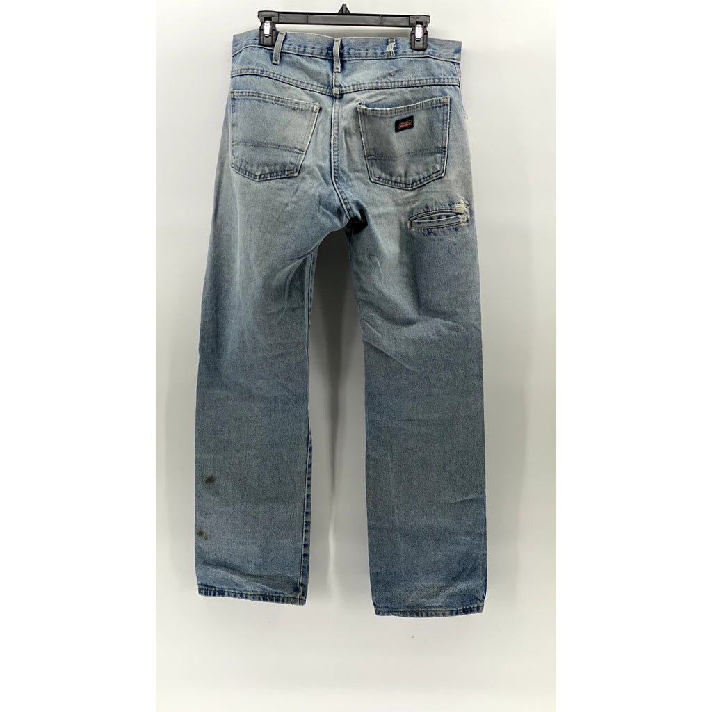 DICKIES Men's Light Blue Denim Distressed Straight-Leg Regular-Fit Jeans SZ 34