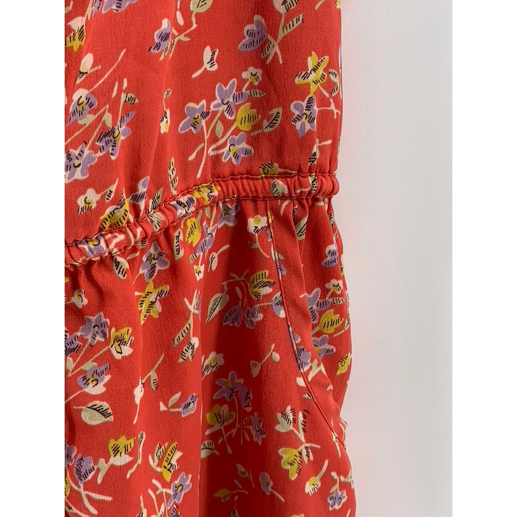 AMERICAN EAGLE OUTFITTERS Women's Orange Floral V-Neck Tie-Waist Dress SZ 2