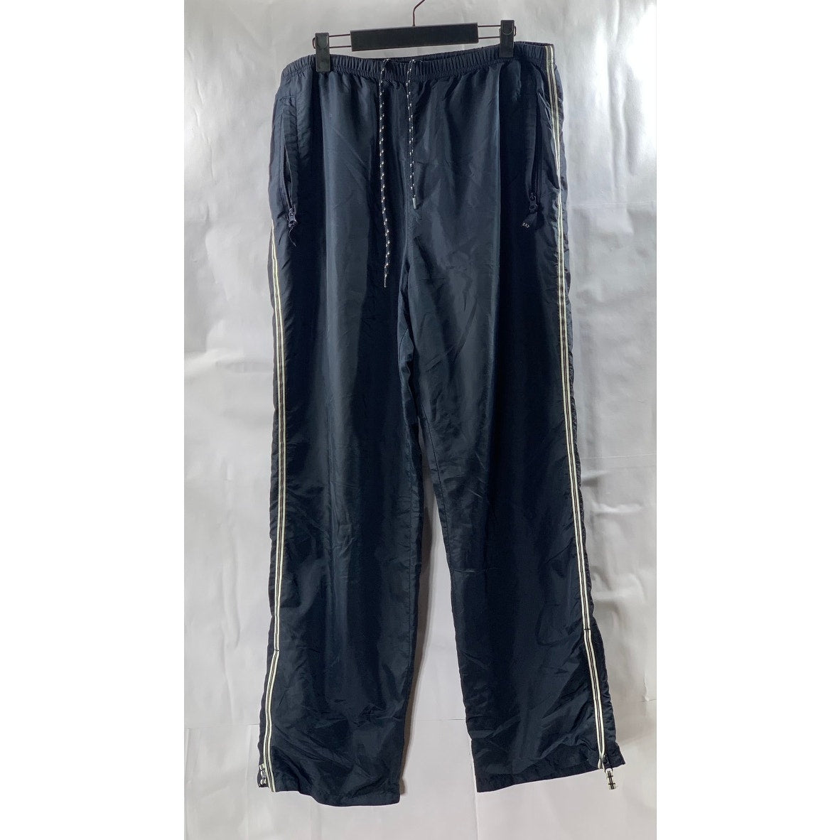 GAP Men's Navy Blue Stripe Drawstring Nylon Relaxed-Fit Track Pants SZ M