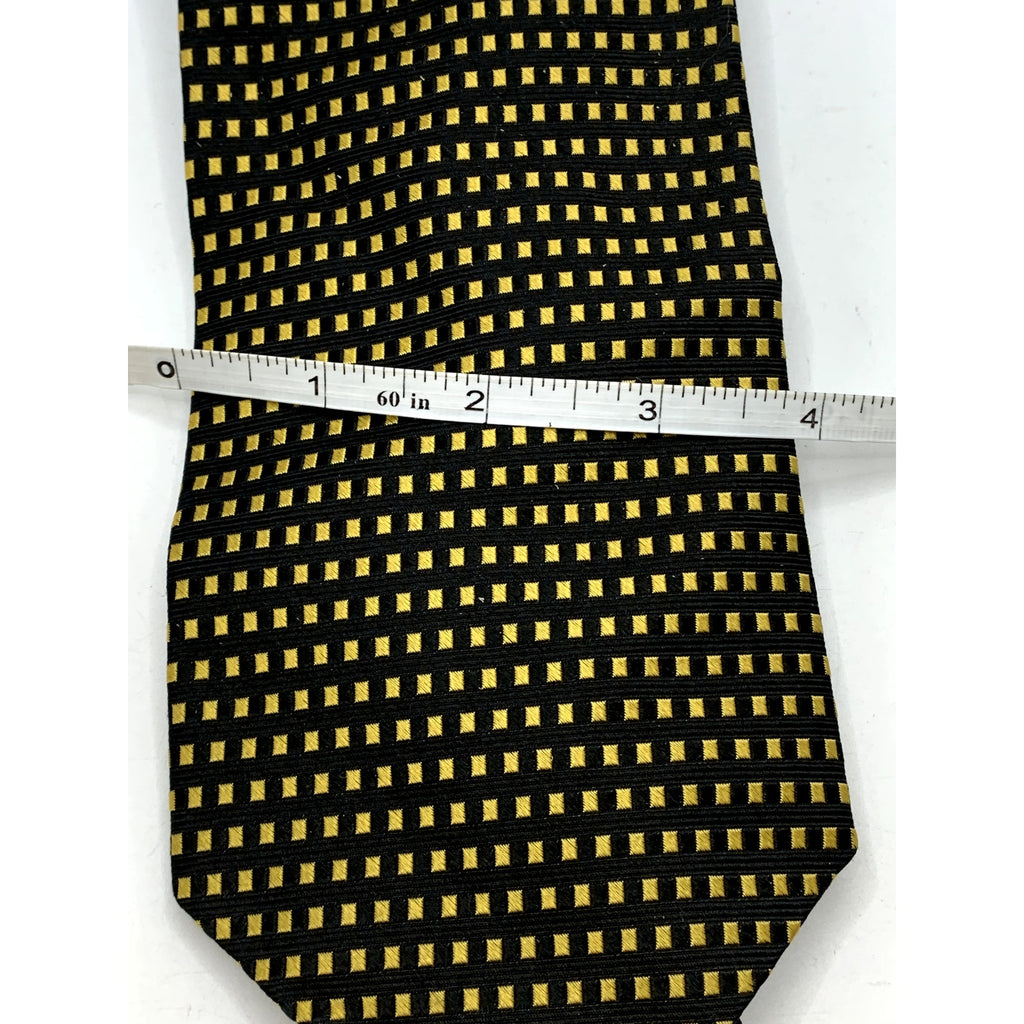 MITCHELLS OF WESTPORT Men's Black & Yellow Gold Silk USA Hand Sewn Tie