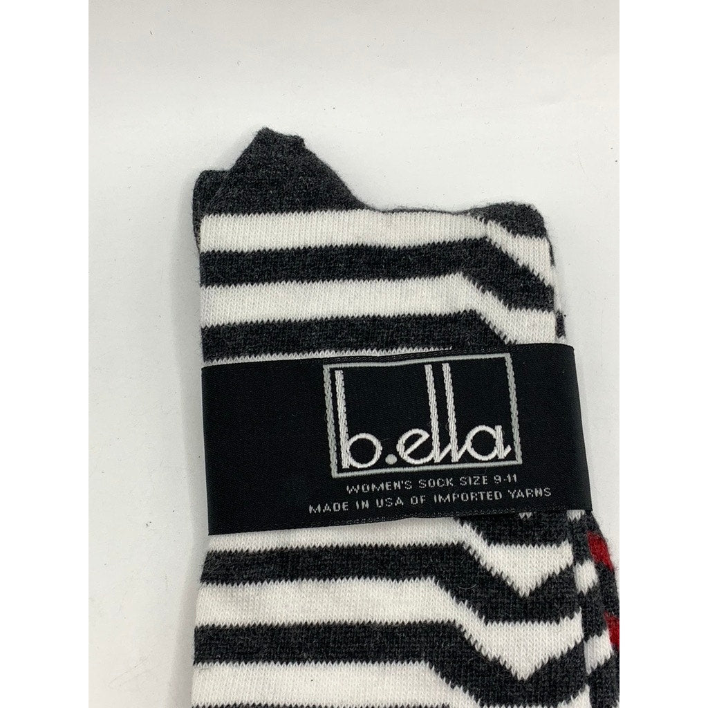 B.ELLA Women's White-Black Heather Striped Betsy Knee High Socks SZ 9-11