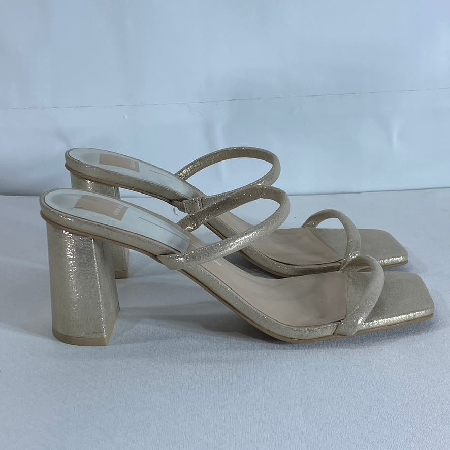 DOLCE VITA Women's Light Gold Metallic Peyton Square-Toe Block-Heel Sandal SZ9.5