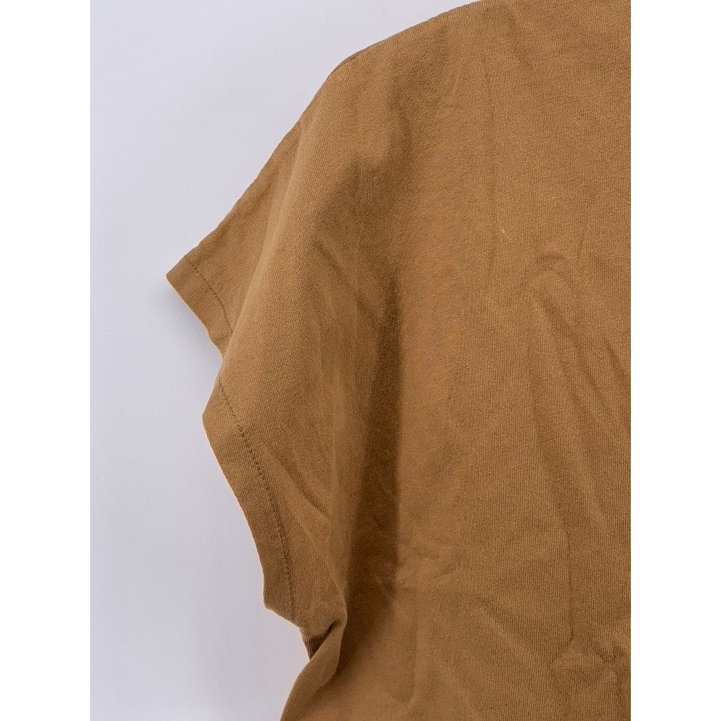 UNIQLO Women's Camel Brown Solid Crewneck Short Sleeve Oversized Crop Top SZ XS