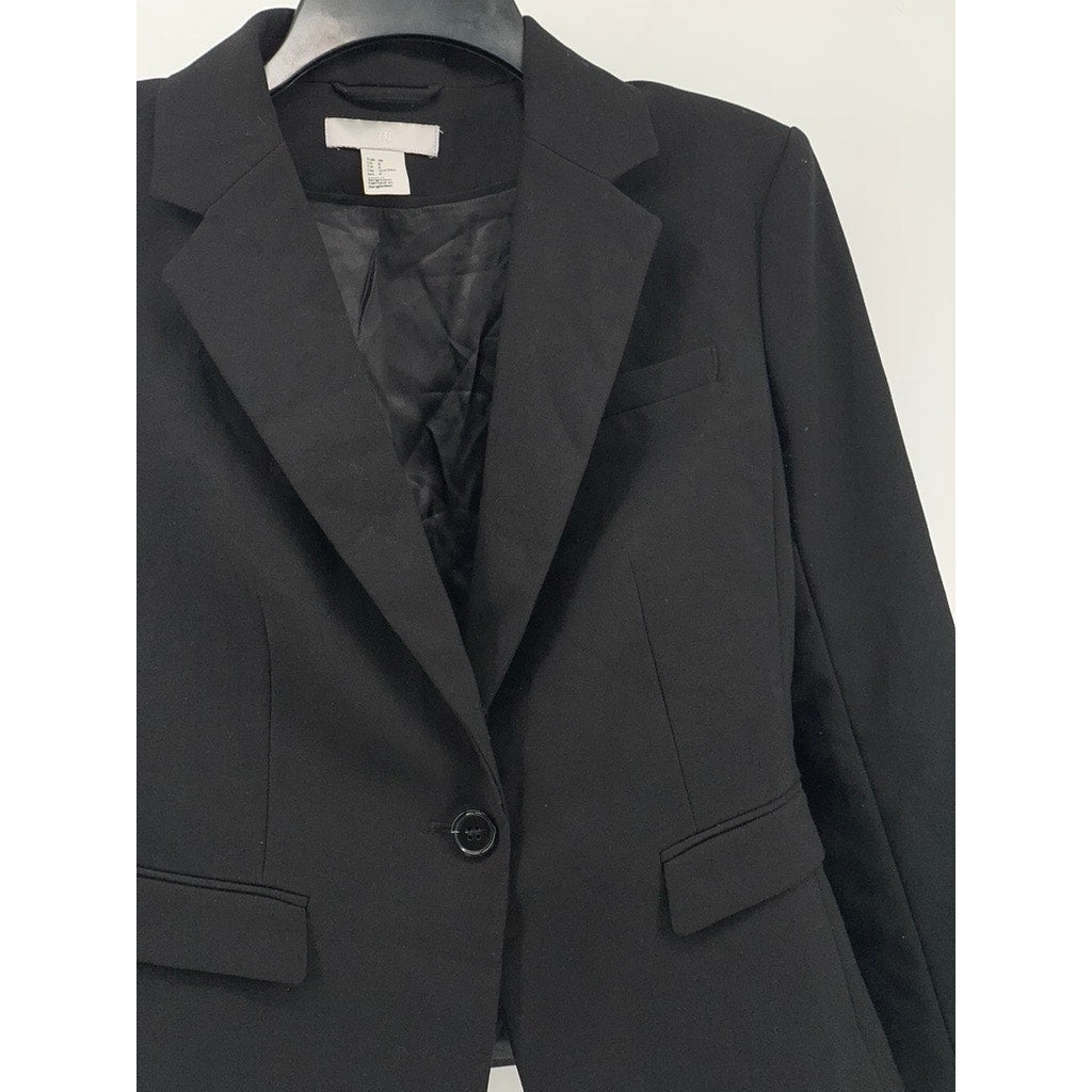 H&M Women's Black Solid Single-Button Notch Collar Long Sleeve Blazer SZ 8