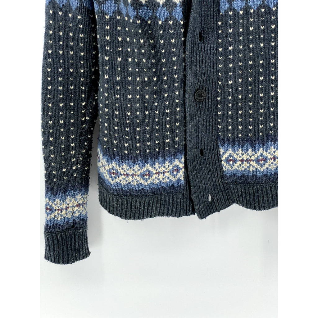 HILFIGER DENIM Men's Navy Fair Isle Knit Shawl Collar Button-Up Cardigan SZ M