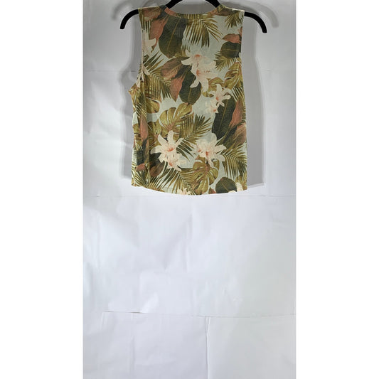 OLD NAVY ACTIVE Women’s Beige-Green Tropical Floral Go-Dry Crewneck Tank Top SZM