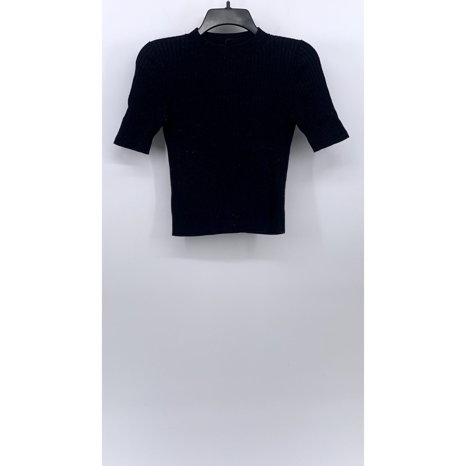 UNIQLO Women's Navy Rib Knit Short Sleeve Cropped Mock-Neck Top SZ M