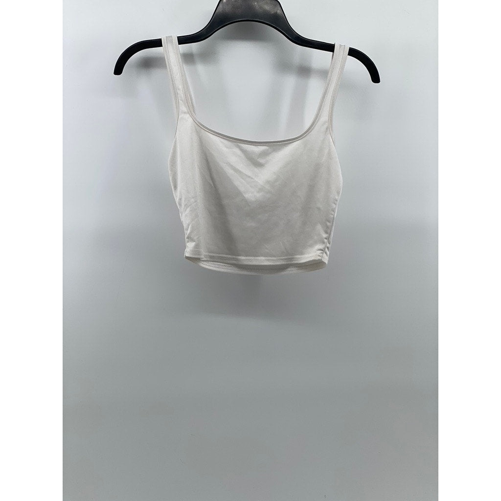 UNBRANDED Women's White Straight-Neck Sleeveless Cropped Top SZ M